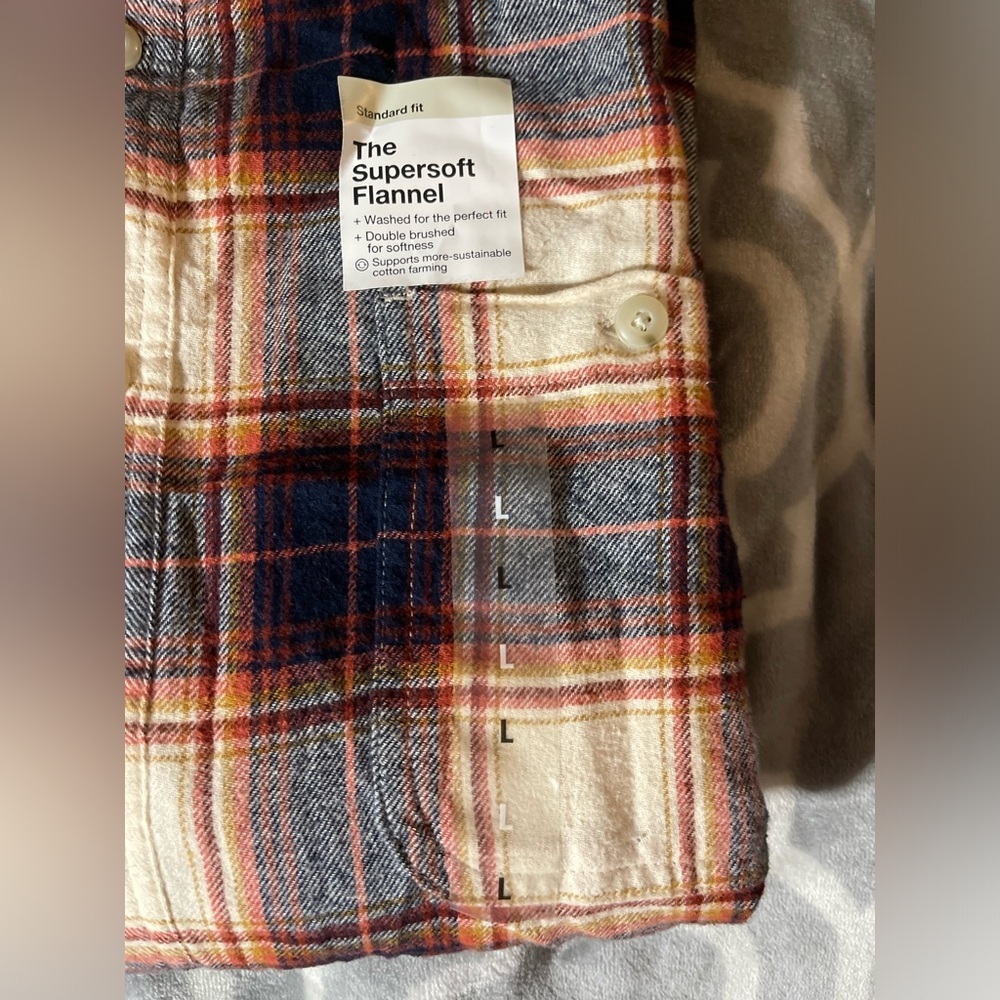 Sonoma Men’s The Super Soft Flannel Orange, Blue & cream NWT Size Large # 2127 - Picture 2 of 9